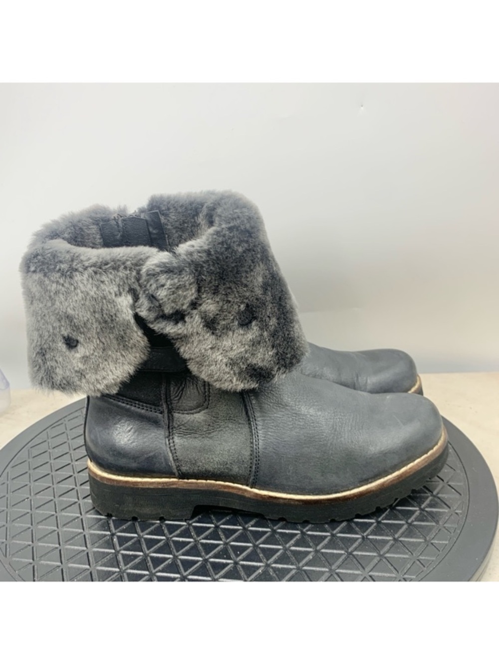 Bussola Boots Women 38 Size 7 7.5‎ Shoes Black Leather Faux Fur Kalahari Booties